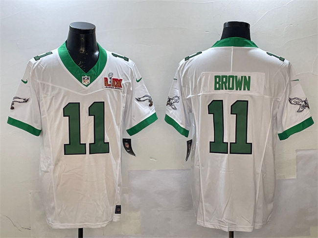 Men's White Philadelphia Eagles #11 A.J. Brown 2025 Super Bowl LIX Patch F.U.S.E. Vapor Untouchable Limited Stitched Football Jersey